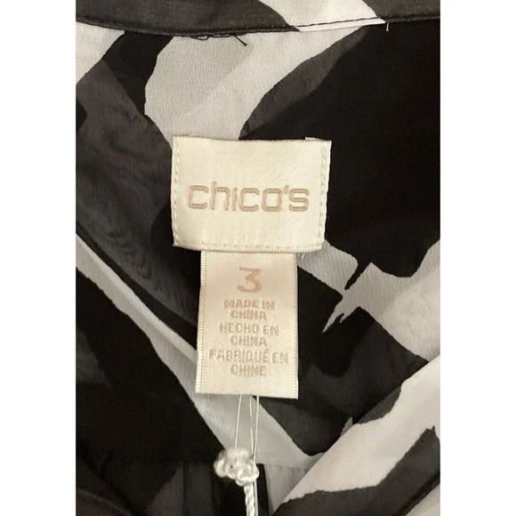 Chicos 3 US XL/16 Exploded Squares Woven Pattern Black White Sheer Blouse NEW - Picture 7 of 11